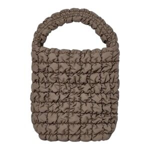 COS Dark Mole Taupe Quilted Pillowy Padded Tote Bag Shoulder Handbag 15 X 14